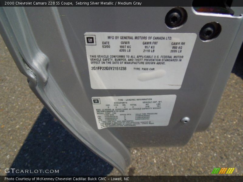Info Tag of 2000 Camaro Z28 SS Coupe