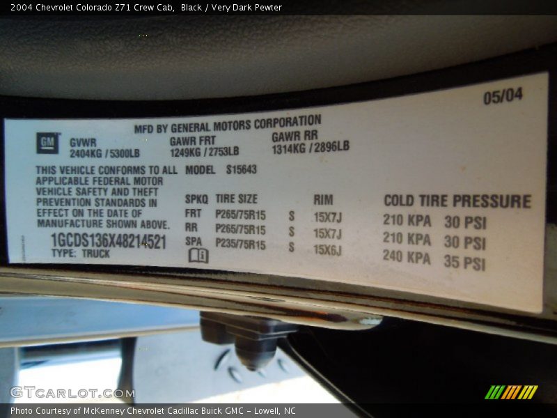 Black / Very Dark Pewter 2004 Chevrolet Colorado Z71 Crew Cab