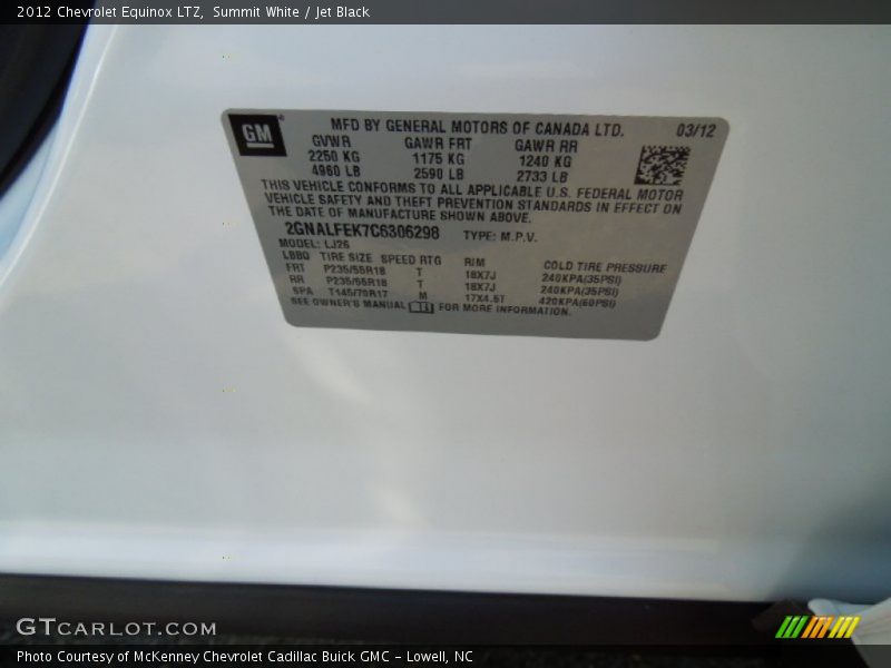 Summit White / Jet Black 2012 Chevrolet Equinox LTZ