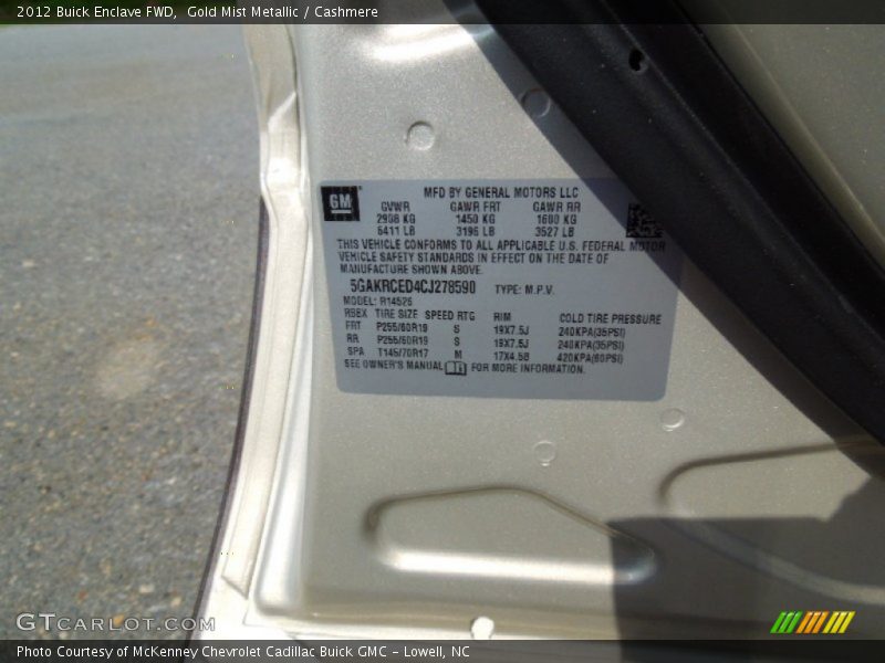 Gold Mist Metallic / Cashmere 2012 Buick Enclave FWD