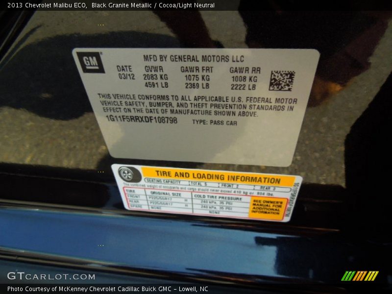 Black Granite Metallic / Cocoa/Light Neutral 2013 Chevrolet Malibu ECO