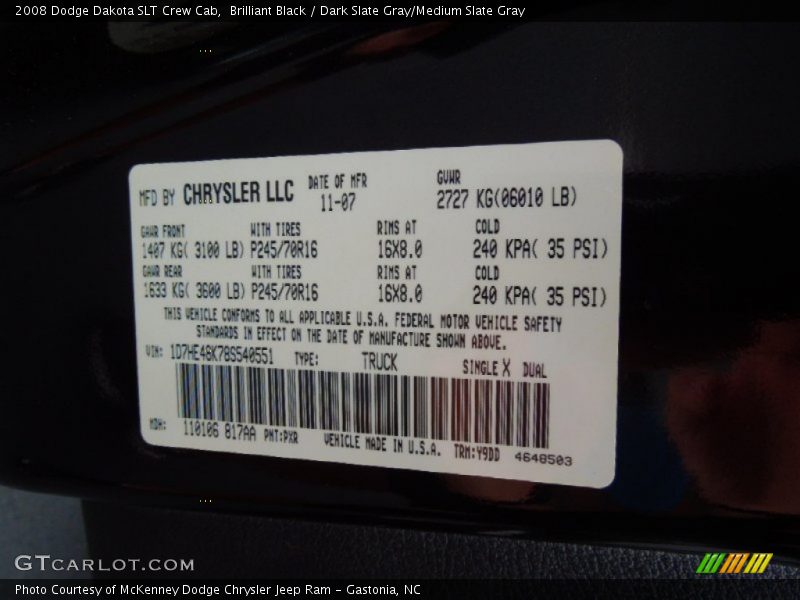 Brilliant Black / Dark Slate Gray/Medium Slate Gray 2008 Dodge Dakota SLT Crew Cab
