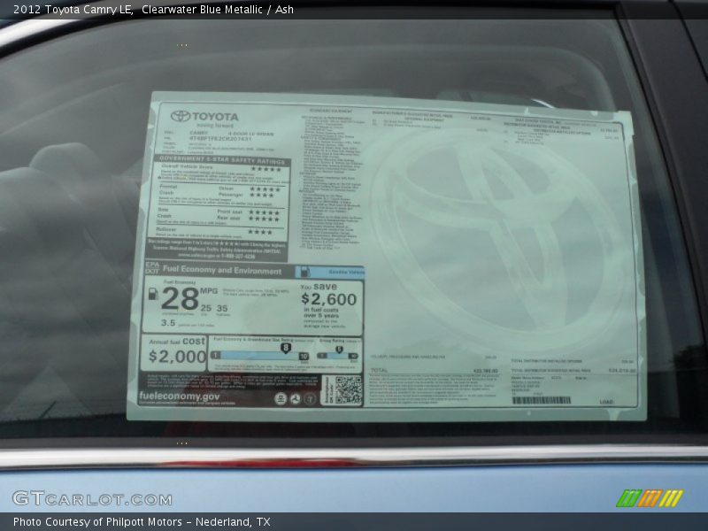  2012 Camry LE Window Sticker