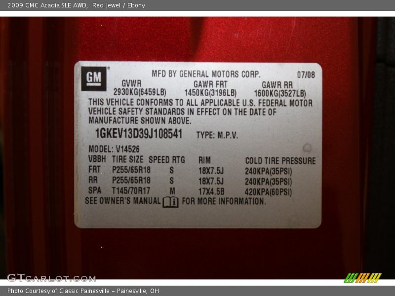 Red Jewel / Ebony 2009 GMC Acadia SLE AWD