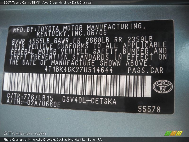 Aloe Green Metallic / Dark Charcoal 2007 Toyota Camry SE V6