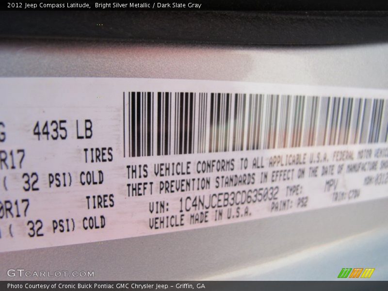 Bright Silver Metallic / Dark Slate Gray 2012 Jeep Compass Latitude