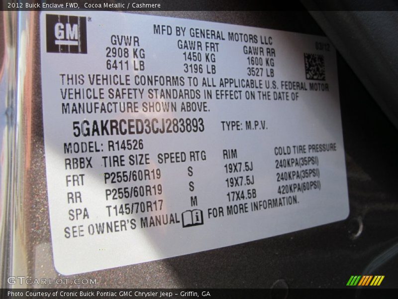 Cocoa Metallic / Cashmere 2012 Buick Enclave FWD