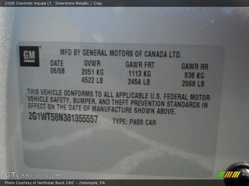 Silverstone Metallic / Gray 2008 Chevrolet Impala LT