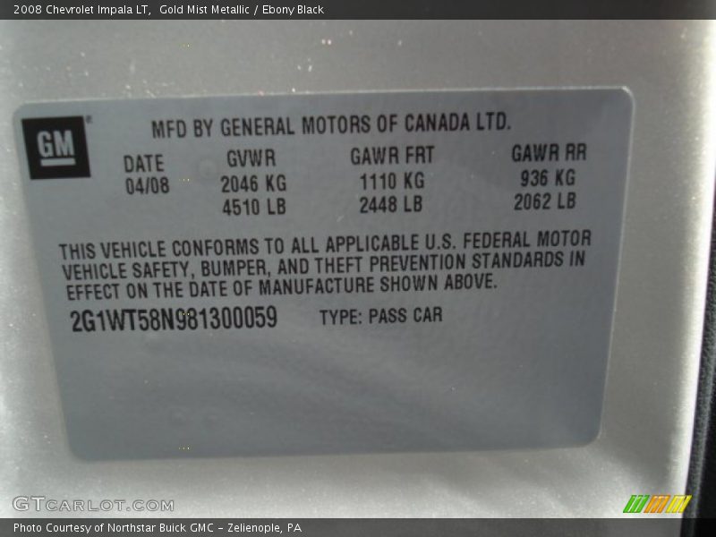 Gold Mist Metallic / Ebony Black 2008 Chevrolet Impala LT