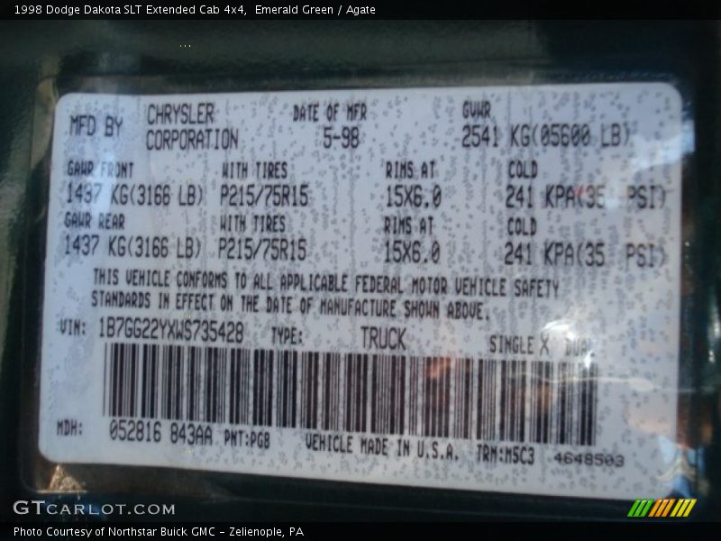 Emerald Green / Agate 1998 Dodge Dakota SLT Extended Cab 4x4
