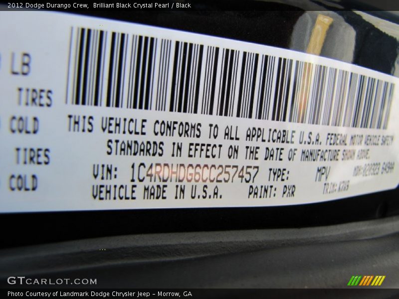 Brilliant Black Crystal Pearl / Black 2012 Dodge Durango Crew