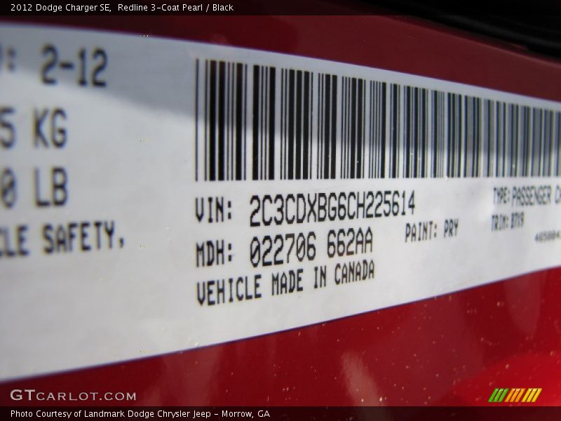 Redline 3-Coat Pearl / Black 2012 Dodge Charger SE