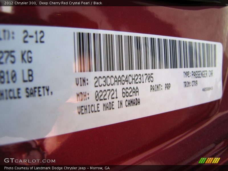 Deep Cherry Red Crystal Pearl / Black 2012 Chrysler 300