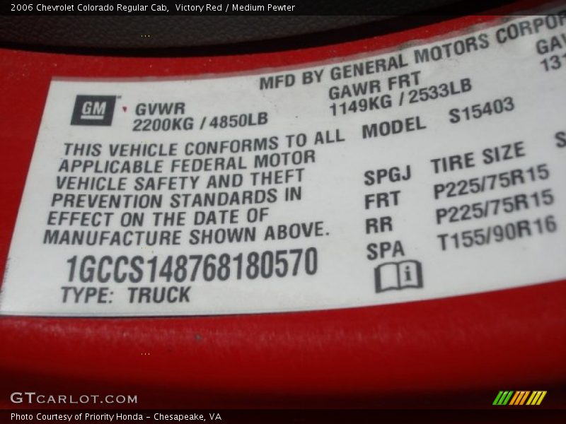 Victory Red / Medium Pewter 2006 Chevrolet Colorado Regular Cab