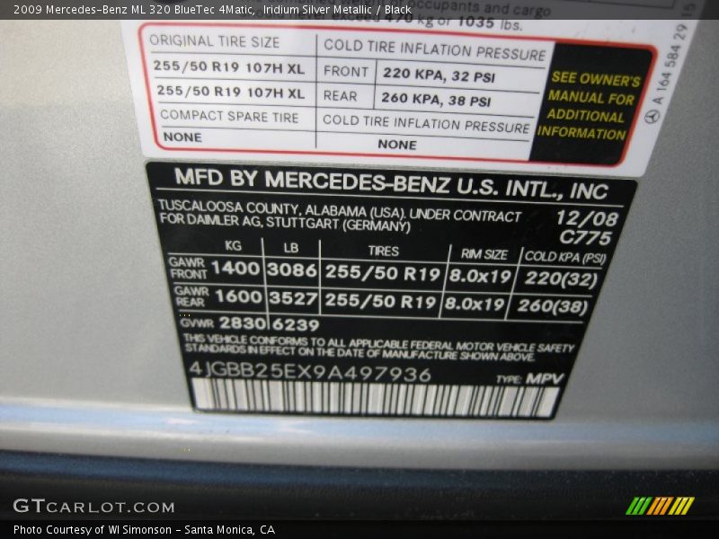 Iridium Silver Metallic / Black 2009 Mercedes-Benz ML 320 BlueTec 4Matic