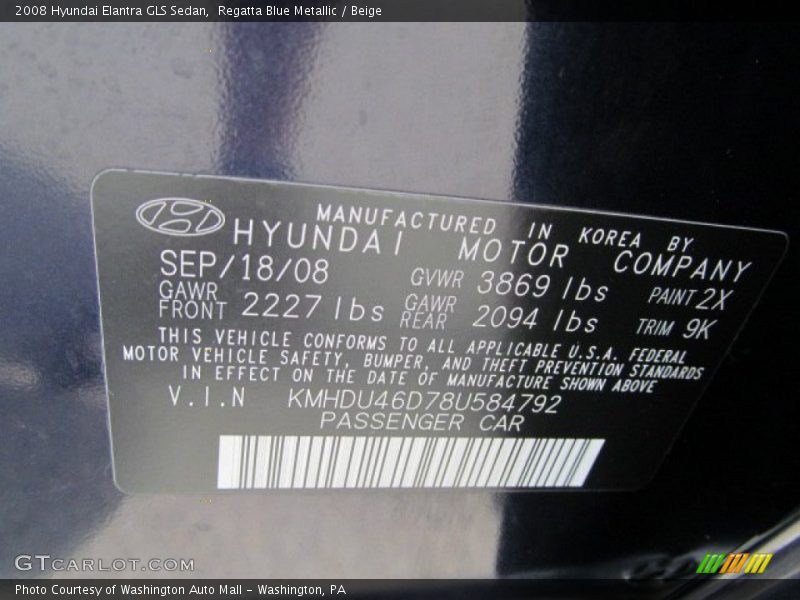 Regatta Blue Metallic / Beige 2008 Hyundai Elantra GLS Sedan