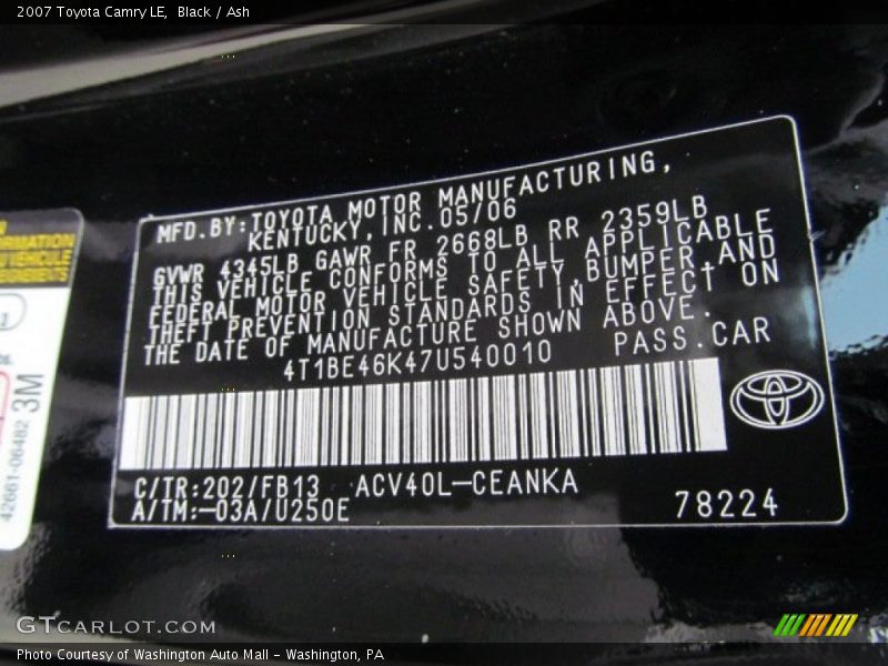 Black / Ash 2007 Toyota Camry LE