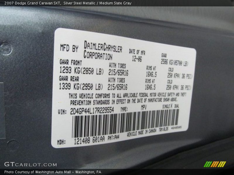 Silver Steel Metallic / Medium Slate Gray 2007 Dodge Grand Caravan SXT