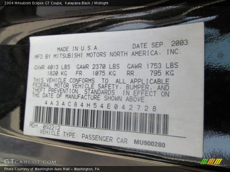 Kalapana Black / Midnight 2004 Mitsubishi Eclipse GT Coupe