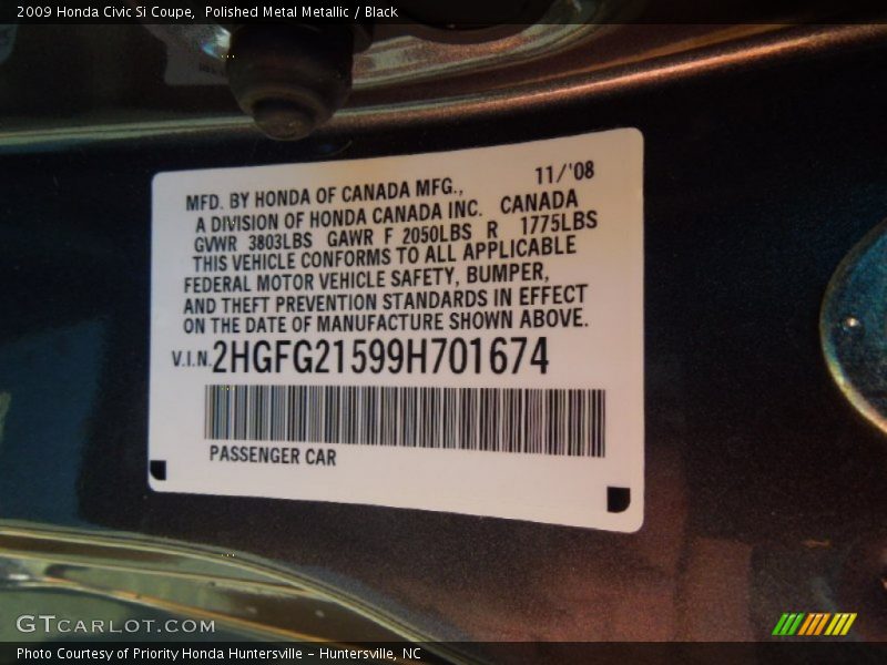 Polished Metal Metallic / Black 2009 Honda Civic Si Coupe