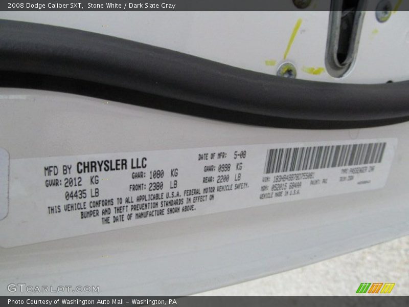 Stone White / Dark Slate Gray 2008 Dodge Caliber SXT