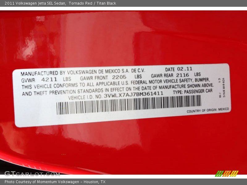 Tornado Red / Titan Black 2011 Volkswagen Jetta SEL Sedan