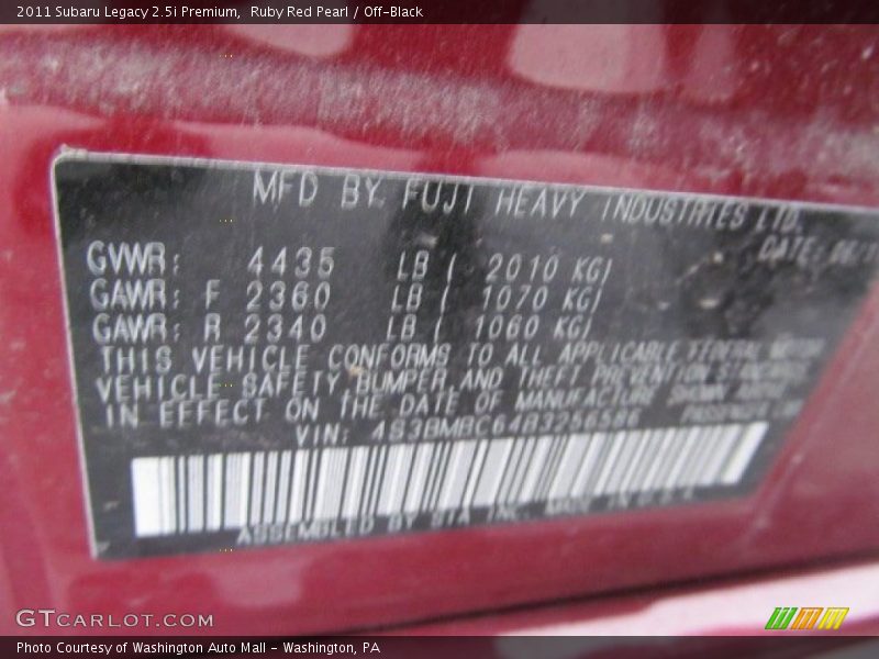 Ruby Red Pearl / Off-Black 2011 Subaru Legacy 2.5i Premium