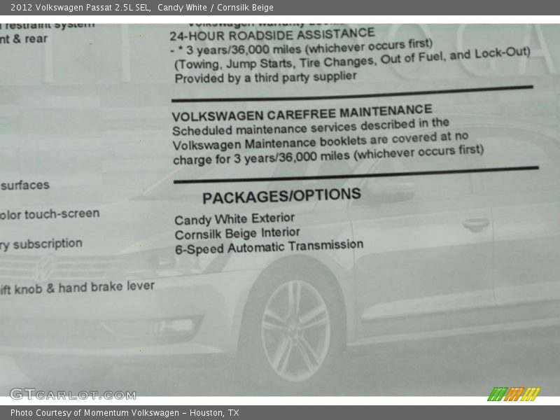 Candy White / Cornsilk Beige 2012 Volkswagen Passat 2.5L SEL