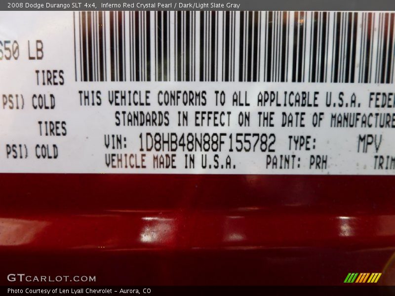 Inferno Red Crystal Pearl / Dark/Light Slate Gray 2008 Dodge Durango SLT 4x4
