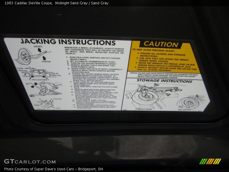 Info Tag of 1983 DeVille Coupe