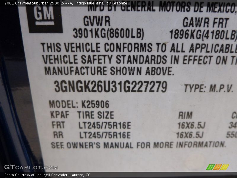 Indigo Blue Metallic / Graphite 2001 Chevrolet Suburban 2500 LS 4x4