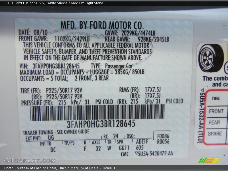 White Suede / Medium Light Stone 2011 Ford Fusion SE V6