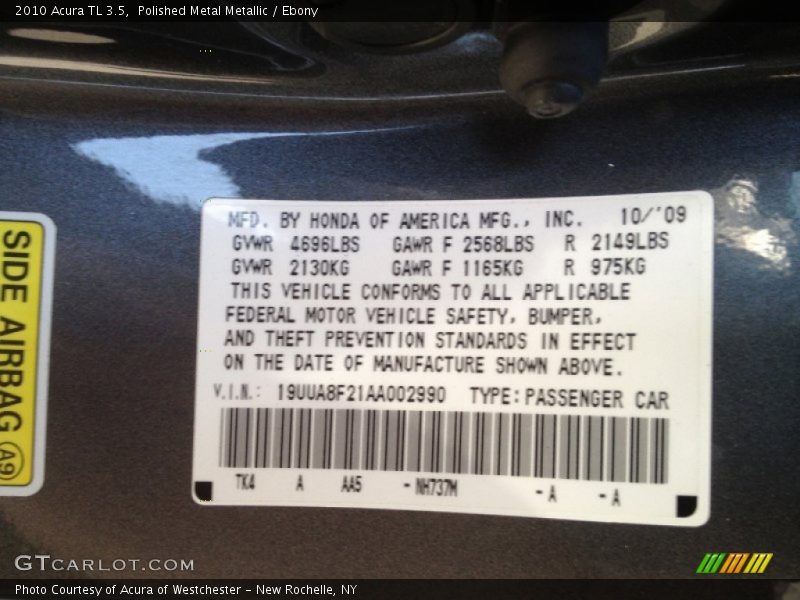 Polished Metal Metallic / Ebony 2010 Acura TL 3.5
