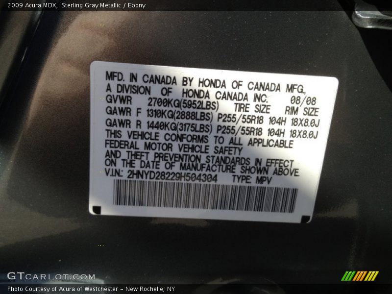 Sterling Gray Metallic / Ebony 2009 Acura MDX