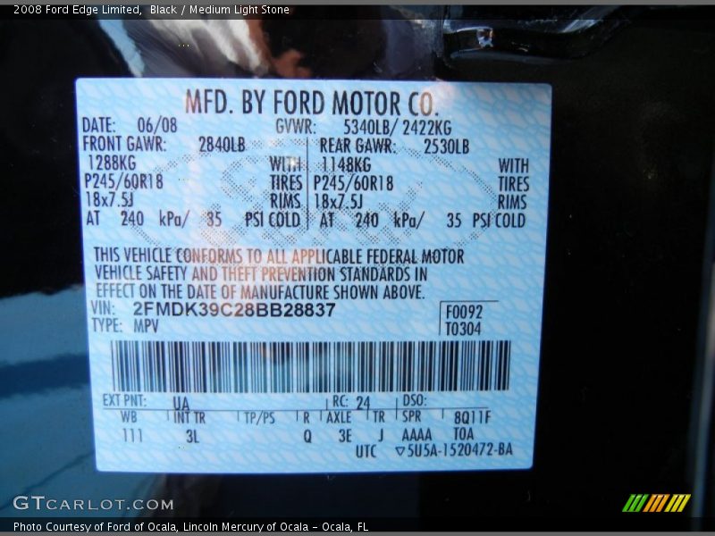 2008 Edge Limited Black Color Code UA