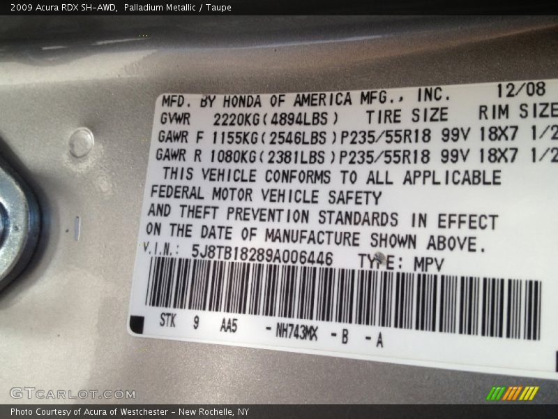 Palladium Metallic / Taupe 2009 Acura RDX SH-AWD