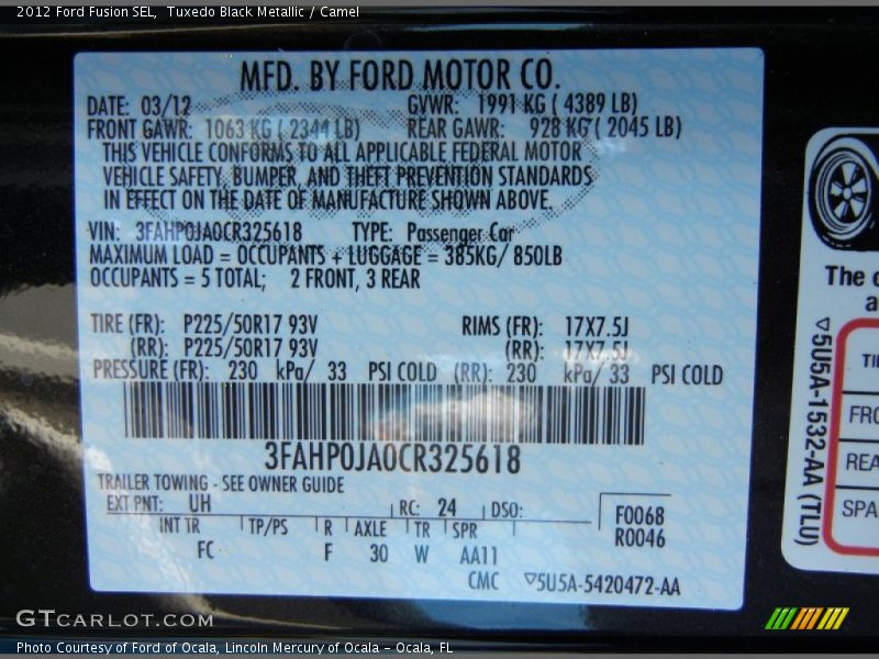Tuxedo Black Metallic / Camel 2012 Ford Fusion SEL