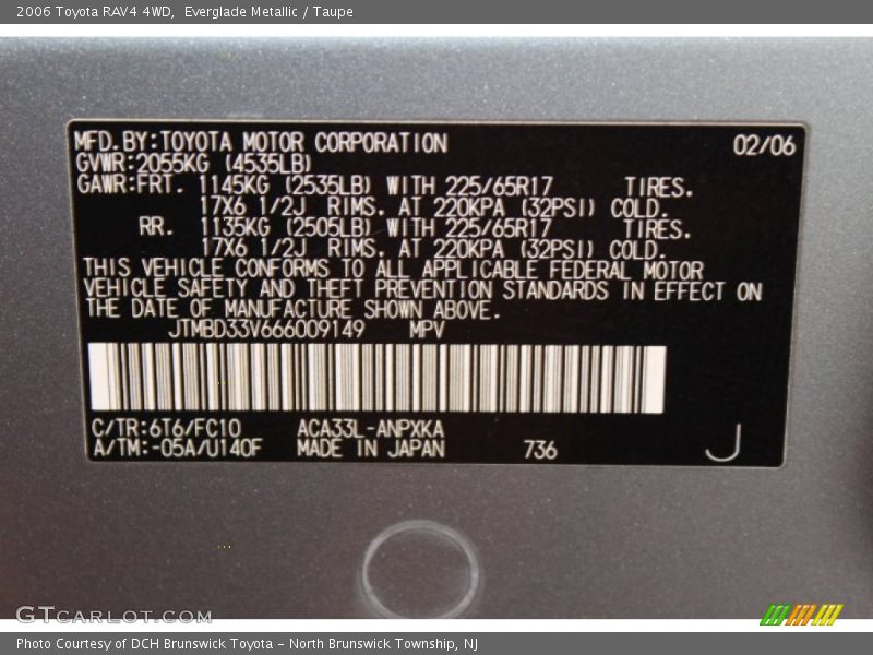 2006 RAV4 4WD Everglade Metallic Color Code 6T6