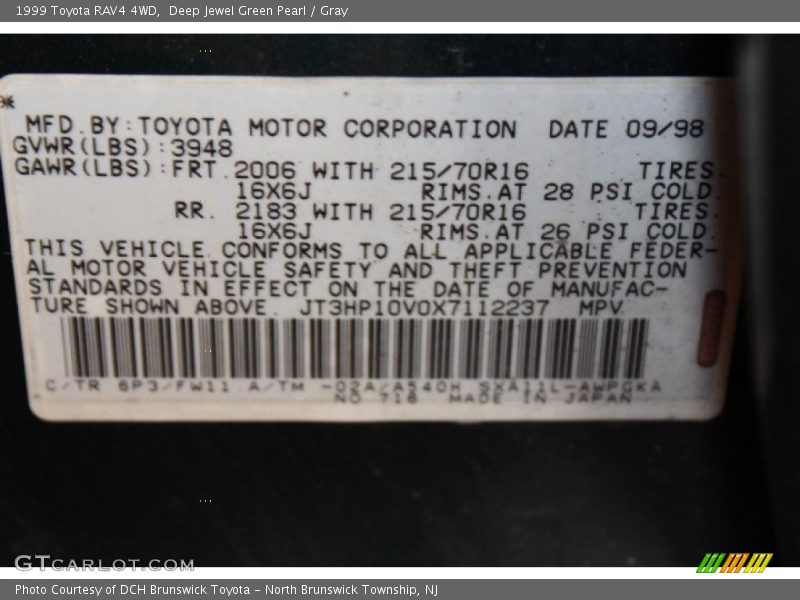 1999 RAV4 4WD Deep Jewel Green Pearl Color Code 6P3