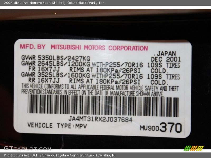 Solano Black Pearl / Tan 2002 Mitsubishi Montero Sport XLS 4x4