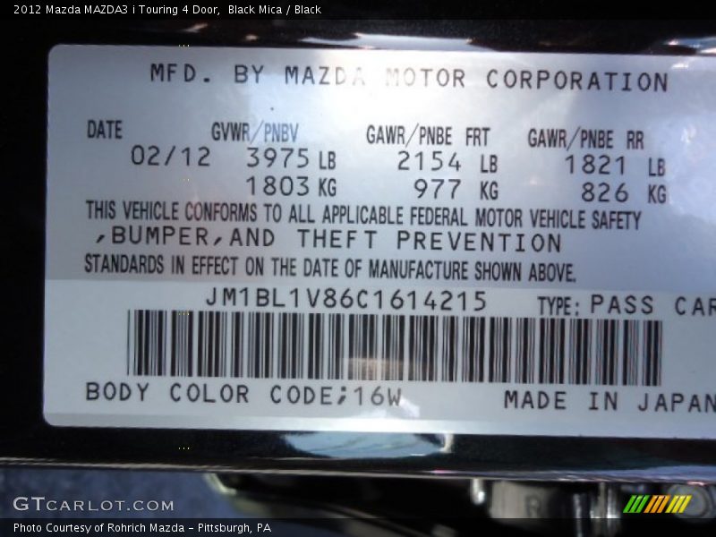 Black Mica / Black 2012 Mazda MAZDA3 i Touring 4 Door