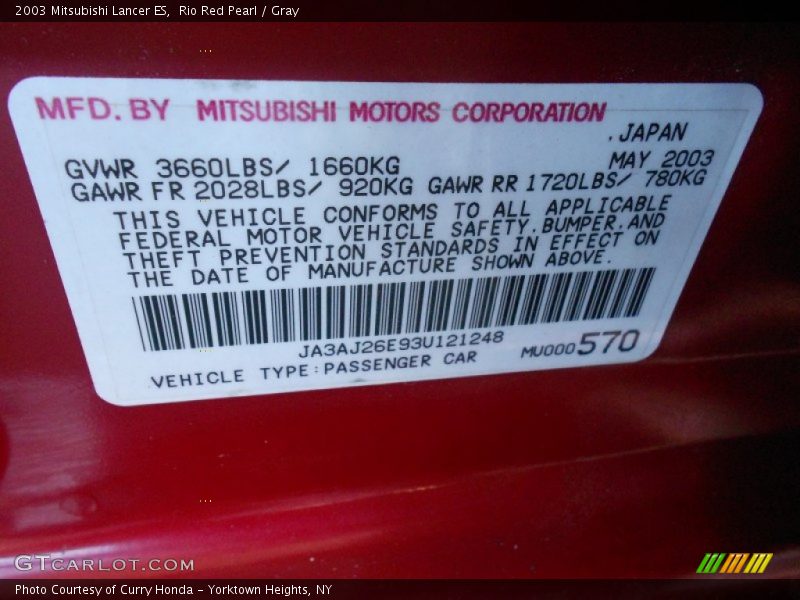 Rio Red Pearl / Gray 2003 Mitsubishi Lancer ES