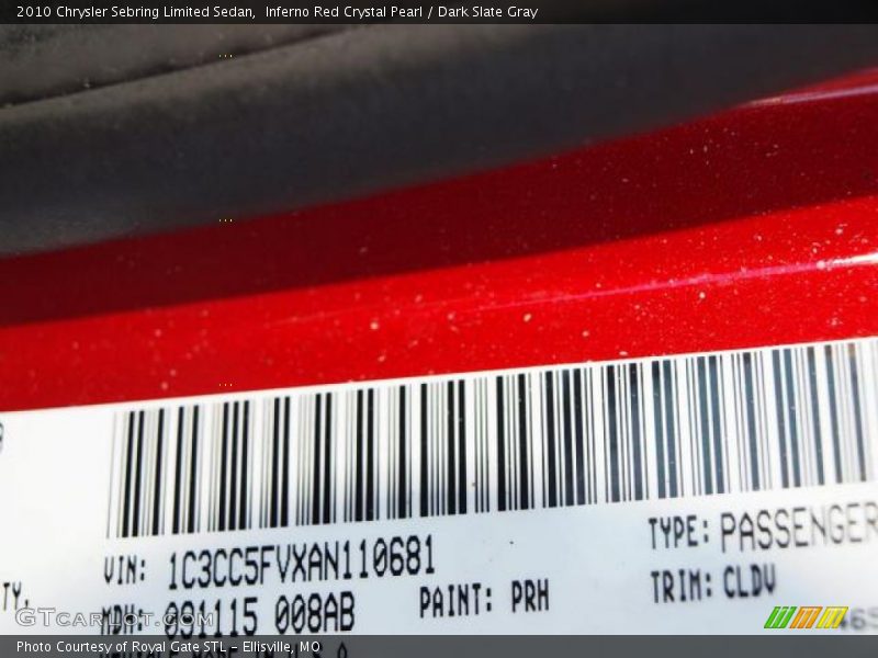 2010 Sebring Limited Sedan Inferno Red Crystal Pearl Color Code PRH