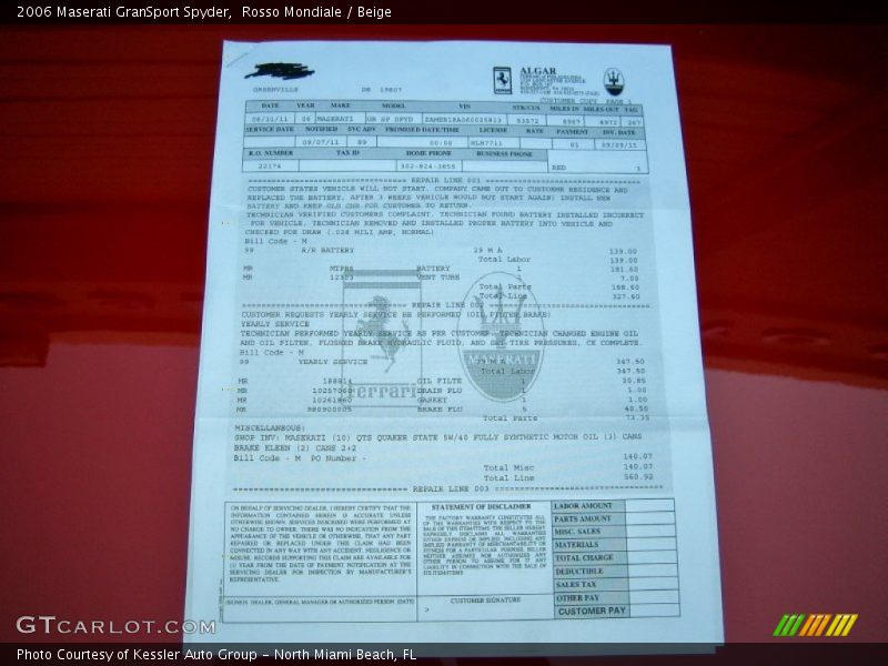Info Tag of 2006 GranSport Spyder