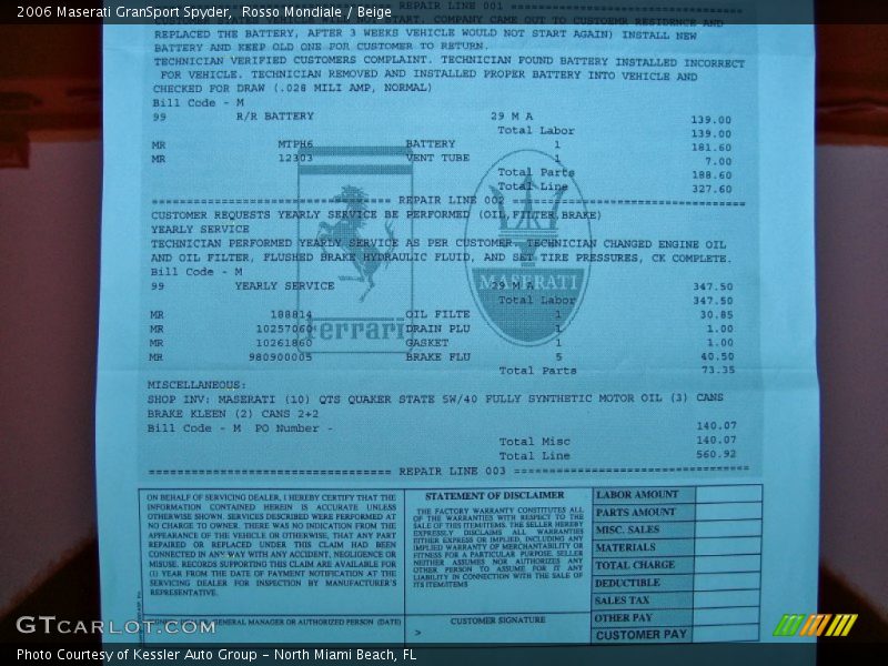 Info Tag of 2006 GranSport Spyder