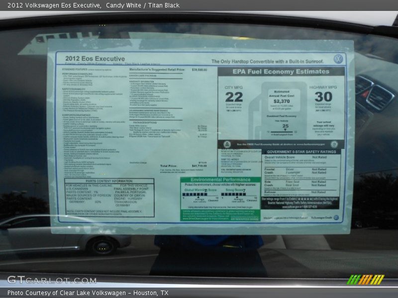  2012 Eos Executive Window Sticker