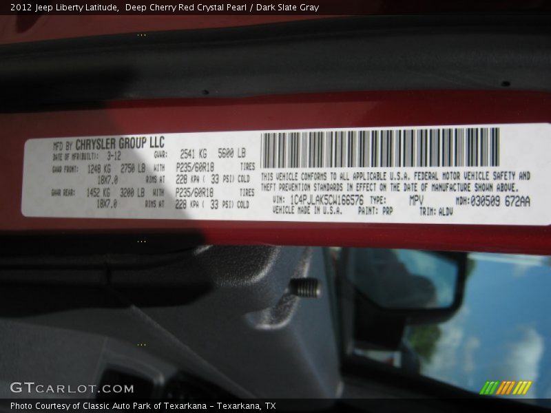 Deep Cherry Red Crystal Pearl / Dark Slate Gray 2012 Jeep Liberty Latitude