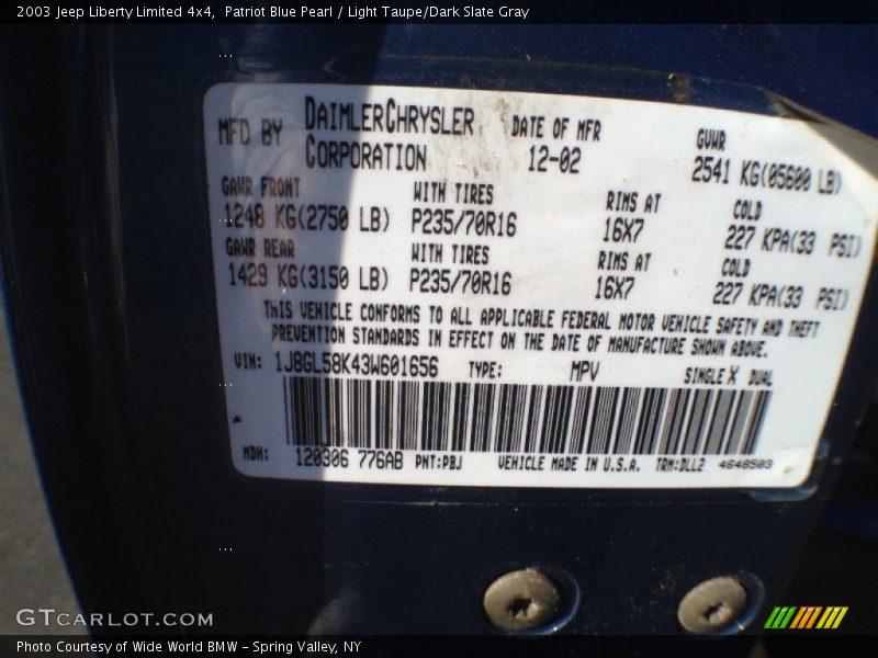 Patriot Blue Pearl / Light Taupe/Dark Slate Gray 2003 Jeep Liberty Limited 4x4
