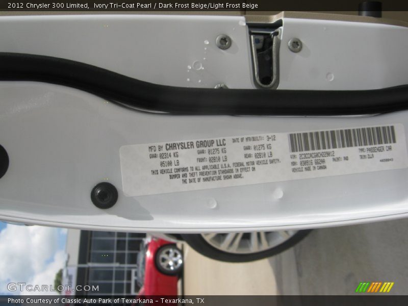 Ivory Tri-Coat Pearl / Dark Frost Beige/Light Frost Beige 2012 Chrysler 300 Limited