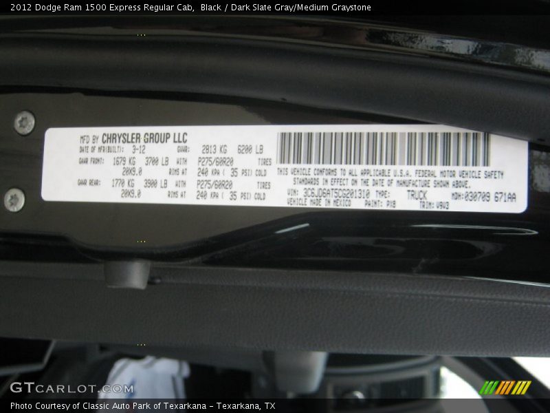 Black / Dark Slate Gray/Medium Graystone 2012 Dodge Ram 1500 Express Regular Cab